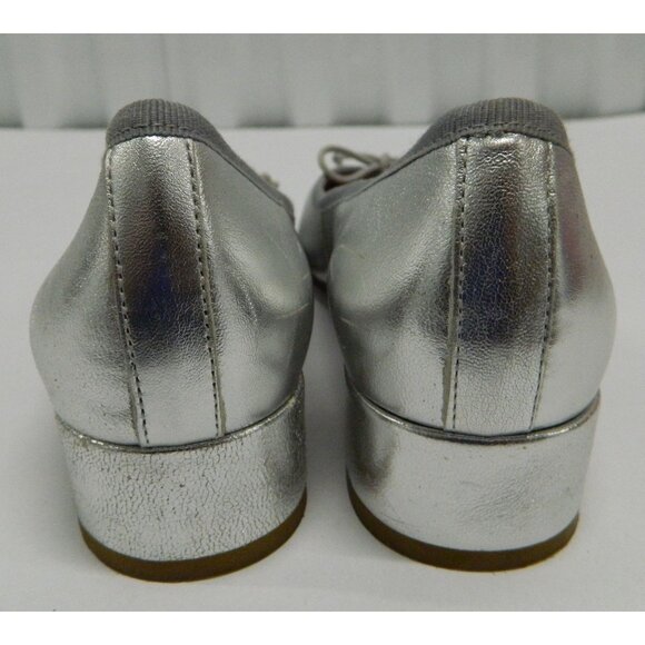 Size 7 Silver Metallic Leather Low Block Heel Bow Detail Summit White Mountain - Picture 4 of 11